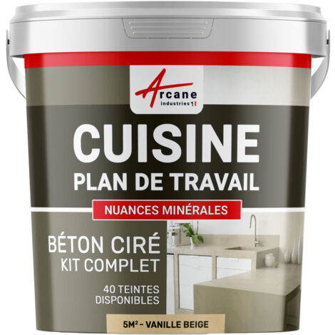 Béton ciré cuisine, plan de travail, crédence, évier sol et mur revêtement mural décoratif kit complet - 5 m² (en 2 couches) Vanille Beige - ARCANE INDUSTRIES