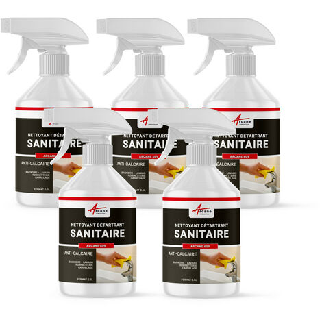 Nettoyant inox, wc, baignoire, salle de bain, sdb, enlever calcaire, sanitaire, carrelage, cabine de douche - 2.5 L (5 x 0.5 L) - ARCANE INDUSTRIES