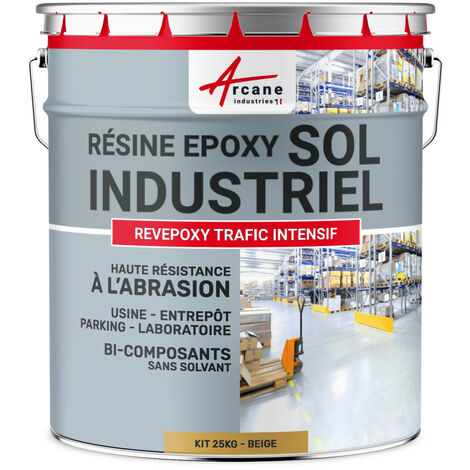 Arcane Industries – Résine époxy pour sol industriel 25 kg – Trafic intensif – Application intérieure – Compatible béton, métal, bois – RAL 1001 beige (1/5)