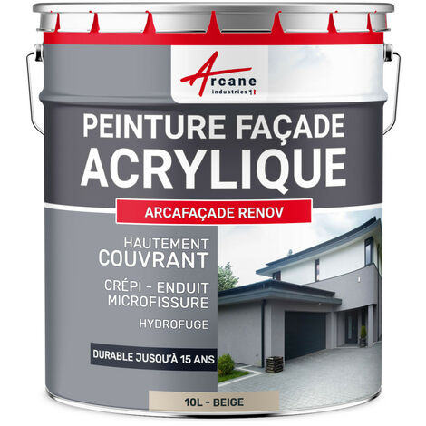 Arcane Industries – Peinture acrylique pour façade – Durable jusqu'à 15 ans – Finition mate – Couleur beige RAL 080 80 10 – 10 L pour 60 m² en 1 couche