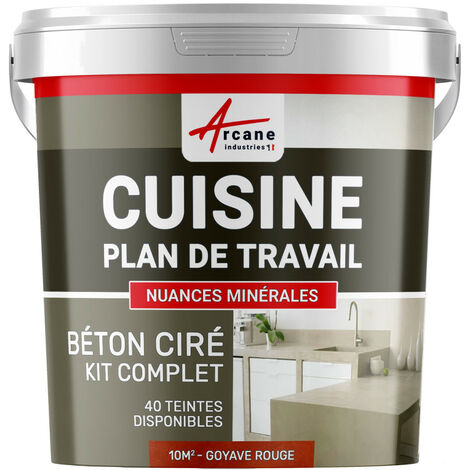 Béton ciré cuisine, plan de travail, crédence, évier sol et mur revêtement mural décoratif kit complet - 10 m² (en 2 couches) Goyave Rouge - ARCANE INDUSTRIES