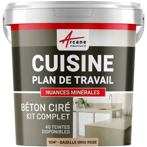 Béton ciré cuisine, plan de travail, crédence, évier sol et mur revêtement mural décoratif kit complet - 10 m² (en 2 couches) Gazelle Gris Rose - ARCANE INDUSTRIES