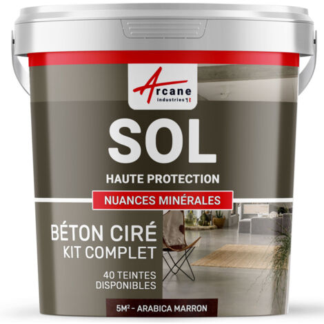 Béton ciré sol en kit, primaire et vernis de finition inclus - 5 m² (en 2 couches) Arabica Marron - ARCANE INDUSTRIES