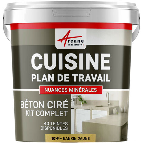 Béton ciré cuisine, plan de travail, crédence, évier sol et mur revêtement mural décoratif kit complet - 10 m² (en 2 couches) Nankin Jaune - ARCANE INDUSTRIES