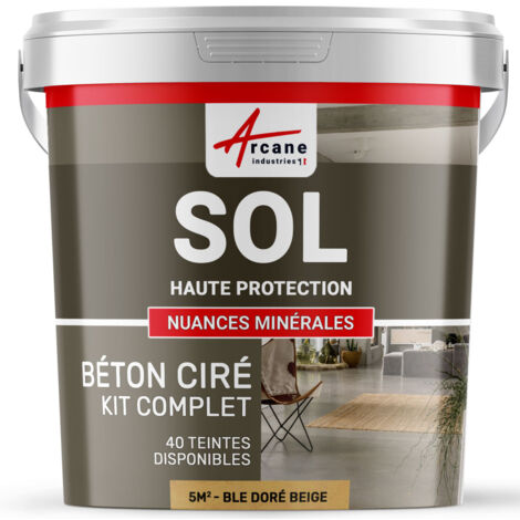 Béton ciré sol en kit, primaire et vernis de finition inclus - 5 m² (en 2 couches) Blé Doré Beige - ARCANE INDUSTRIES