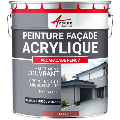 Arcane Industries – Peinture acrylique pour façade 10 L – Couverture jusqu'à 60 m² – Durabilité 15 ans – Finition mate – Rouge RAL 030 50 40