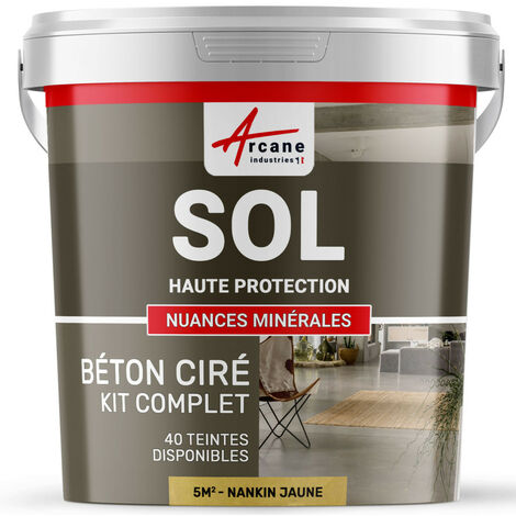 Béton ciré sol en kit, primaire et vernis de finition inclus - 5 m² (en 2 couches) Nankin Jaune - ARCANE INDUSTRIES