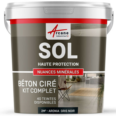Béton ciré sol en kit, primaire et vernis de finition inclus - 2 m² (en 2 couches) Aronia Gris Noir - ARCANE INDUSTRIES