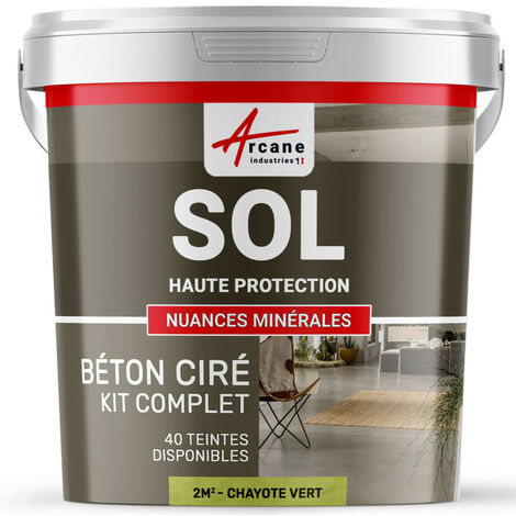 Béton ciré sol en kit, primaire et vernis de finition inclus - 2 m² (en 2 couches) Chayote Vert - ARCANE INDUSTRIES