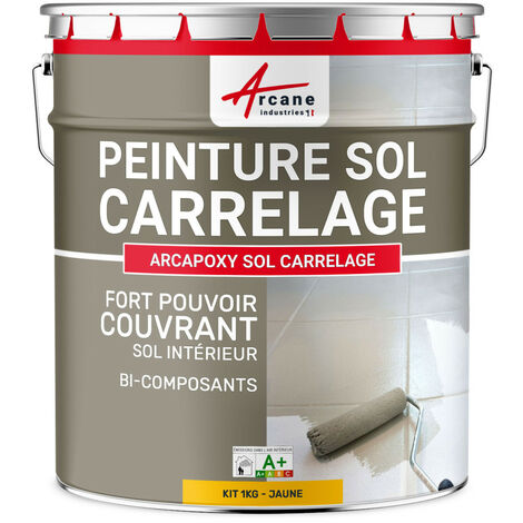 Peinture carrelage, sol, résine, pour recouvrir, faïence et carreaux : Arcapoxy sol carrelage - 1 kg (jusqu'à 5 m² en 2 couches) Jaune Signalisation - RAL 1023 - ARCANE INDUSTRIES