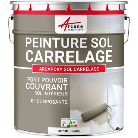 Arcane Industries – Peinture carrelage salle de bain – Résine époxy blanche RAL 9003 – Application facile sur carrelages et béton – Aspect mat soyeux – 1 kg