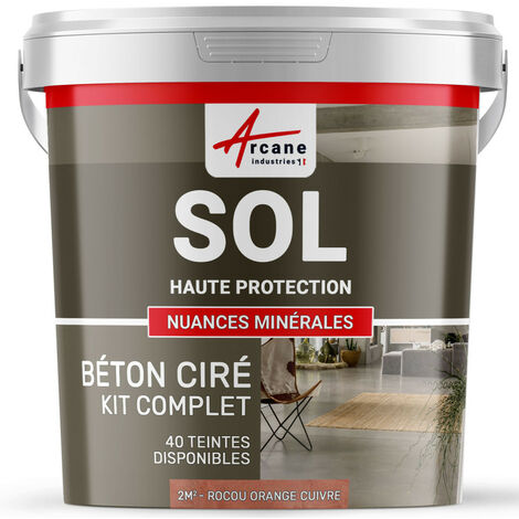 Béton ciré sol en kit, primaire et vernis de finition inclus - 2 m² (en 2 couches) Rocou Orange Cuivre - ARCANE INDUSTRIES