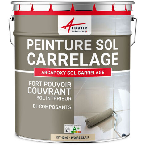 Peinture carrelage, sol,  résine, pour recouvrir, faïence et carreaux : Arcapoxy sol carrelage - 10 kg (jusqu'à 50 m² en 2 couches) Ivoire Clair - RAL 1015 - ARCANE INDUSTRIES