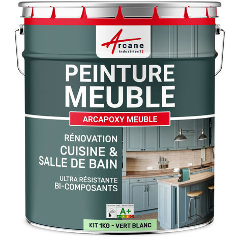 Arcane Industries – Peinture meuble cuisine et salle de bain – Résine époxy ultra-résistante – 1 kg pour jusqu'à 12 m² – Aspect mat soyeux – Vert Blanc RAL 6019