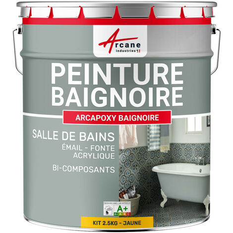 Peinture baignoire et lavabo,  résine de rénovation, pour émail, acrylique et fonte,  Arcane industries - 2.5 kg (jusqu'à 8 m² en 2 couches) Jaune Signalisation - RAL 1023 - ARCANE INDUSTRIES