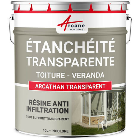 Arcane Industries – Résine d'étanchéité transparente 10 L – Pour toitures en pente et verrières – Adhère sur tous supports – Élastique et perméable à la vapeur