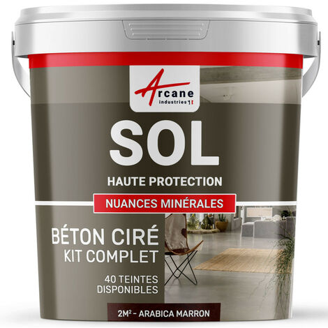 Béton ciré sol en kit, primaire et vernis de finition inclus - 2 m² (en 2 couches) Arabica Marron - ARCANE INDUSTRIES