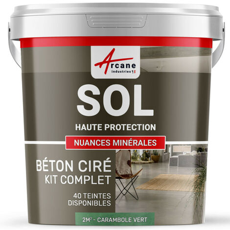 Béton ciré sol en kit, primaire et vernis de finition inclus - 2 m² (en 2 couches) Carambole Vert - ARCANE INDUSTRIES