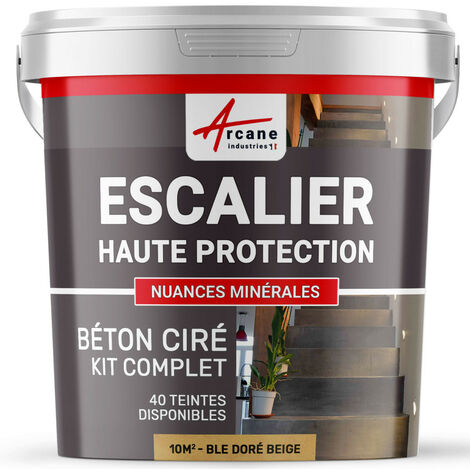 Béton ciré escalier, kit complet - 10 m² (en 2 couches) Blé Doré Beige - ARCANE INDUSTRIES