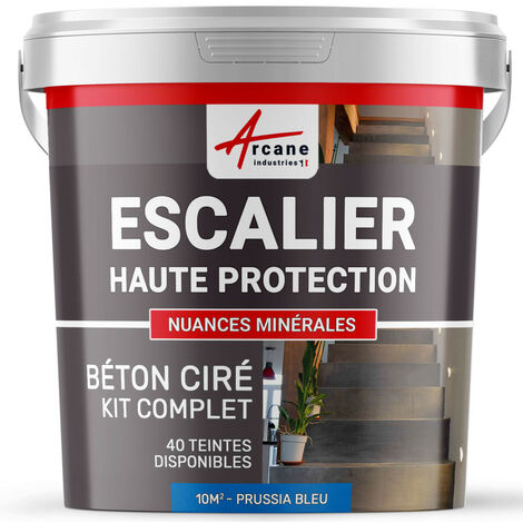 Béton ciré escalier, kit complet - 10 m² (en 2 couches) Bleu Prusse - ARCANE INDUSTRIES