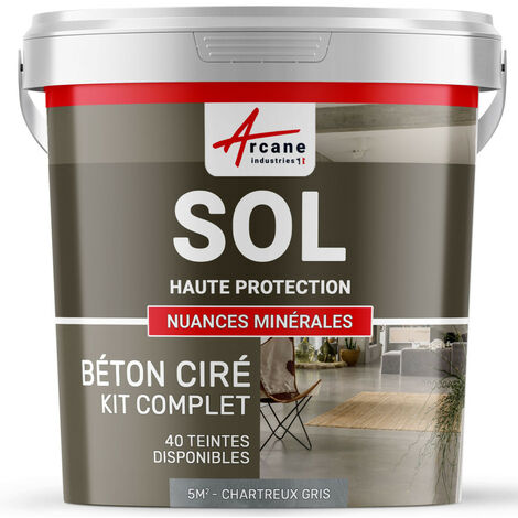 Béton ciré sol en kit, primaire et vernis de finition inclus - 5 m² (en 2 couches) Chartreux - Gris - ARCANE INDUSTRIES