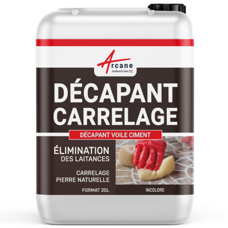Arcane Industries – Décapant voile de ciment 20 L – Élimine laitance, salpêtre, tartre et rouille – Pour carrelage, faïence, pierre naturelle non polie