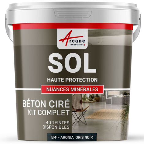 Béton ciré sol en kit, primaire et vernis de finition inclus - 5 m² (en 2 couches) Aronia Gris Noir - ARCANE INDUSTRIES