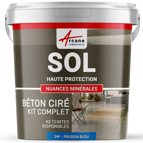 Béton ciré sol en kit, primaire et vernis de finition inclus - 2 m² (en 2 couches) Bleu Prusse - ARCANE INDUSTRIES
