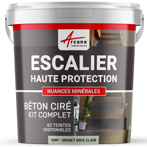 Arcane Industries – Kit complet béton ciré escalier 10 m² – Couleur Griset gris clair – Haute résistance aux rayures et aux taches – Application facile (1/5)