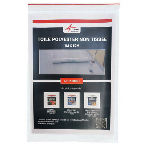 Arcane Industries – Armature étanchéité pour toiture 1 m x 50 m – Polyester non tissé – Résistance aux fissures et joints – Compatible peintures d'étanchéité