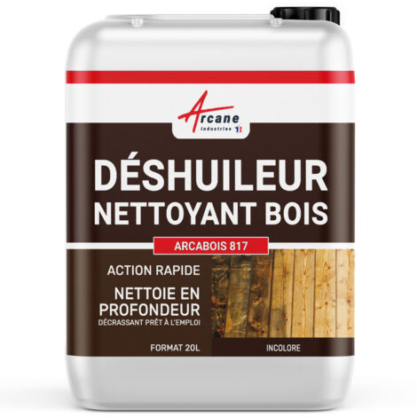 Arcane Industries – Déshuileur et nettoyant pour bois – Produit alcalin 20 L – Dégrasse et déshuiler meubles, terrasses, parquets non vitrifiés