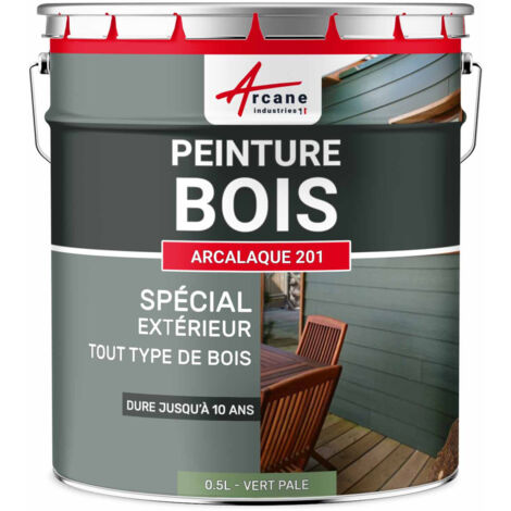 Arcane Industries – Peinture microporeuse bois extérieur 0.5 L – Vert pâle RAL 6021 – Résistante aux intempéries et UV – Application directe sans primaire