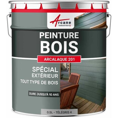 Peinture Bois Extérieur - Peinture portails, bardage, abri et mobilier de jardin... : ARCALAQUE 201 - 0.5 L Gris Telegris 4 - RAL 7047 - ARCANE INDUSTRIES