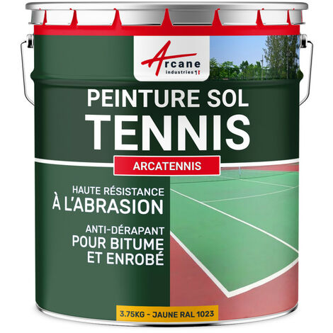 Peinture pour court de tennis, béton, poreux, couleur ligne, rénovation, anti dérapant, salle de sport : Arcatennis - 3.75 kg  (jusqu a 7.5 m² en 2 couches) Jaune Signalisation - RAL 1023 - ARCANE IND