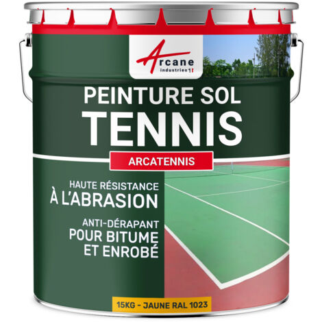 Peinture pour court de tennis, béton, poreux, couleur ligne, rénovation, anti dérapant, salle de sport : Arcatennis - 15 kg (jusqu'à 30 m² en 2 couches) Jaune Signalisation - RAL 1023 - ARCANE INDUSTR