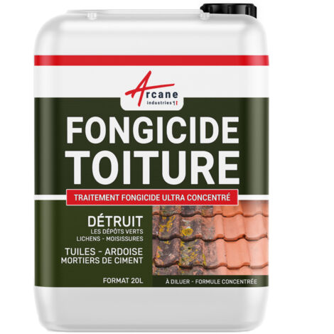 Arcane Industries – Fongicide concentré anti-dépôt vert pour toitures et sols – Élimine algues et lichens – Application facile – 20 L