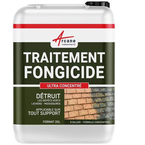 Arcane Industries – Anti-mousse ultra concentré pour toiture et façade – Élimine algues, lichens et dépôts verts – 20 L – Compatible tous supports