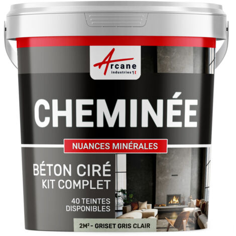 Béton ciré cheminée, kit avec primaire et vernis - 2 m² (en 2 couches) Griset Gris Clair - ARCANE INDUSTRIES