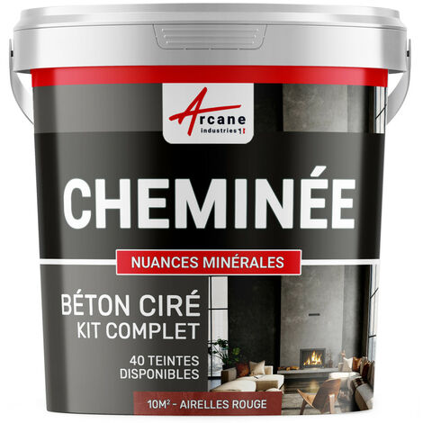 Béton ciré cheminée, kit avec primaire et vernis - 10 m² (en 2 couches) Airelles Rouge - ARCANE INDUSTRIES