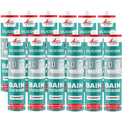 Arcane Industries – Mastic silicone sanitaire 300 ml x 12 – Élasticité exceptionnelle – Agent fongicide renforcé – Résistant aux moisissures (1/5)