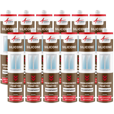 Mastic silicone, fenêtre, menuiserie, étanchéité - 300 ml x 12 Transparent - ARCANE INDUSTRIES