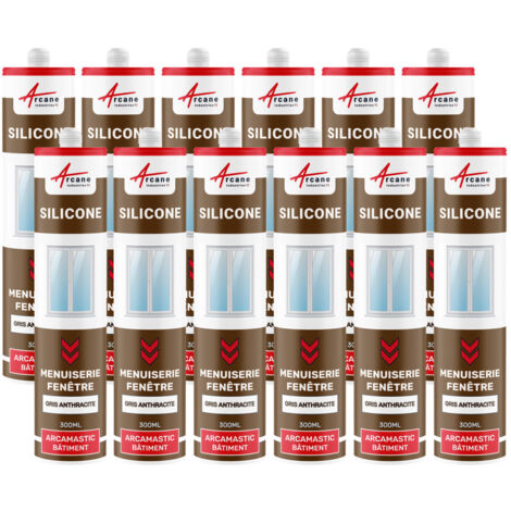 Mastic silicone, fenêtre, menuiserie, étanchéité - 300 ml x 12 Gris Anthracite - RAL 7016 - ARCANE INDUSTRIES (1/5)