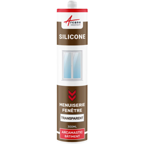 Arcane Industries – Mastic silicone transparent 300 ml – Pour menuiseries et fenêtres – Élasticité exceptionnelle – Résistant aux intempéries (1/5)