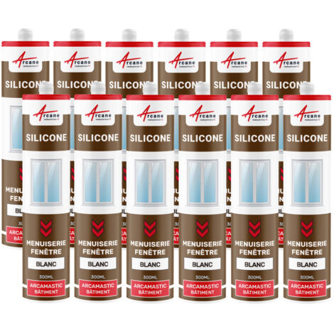 Mastic silicone, fenêtre, menuiserie, étanchéité - 300 ml x 12 Blanc - ARCANE INDUSTRIES