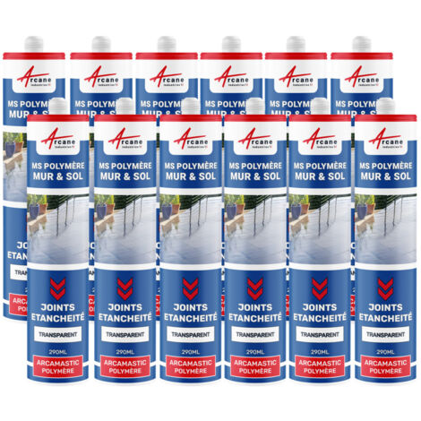 Arcane Industries – Colle ms polymère transparente 290 ml x 12 – Mastic d'étanchéité pour joints et fissures – Haute adhérence sous l'eau (1/5)