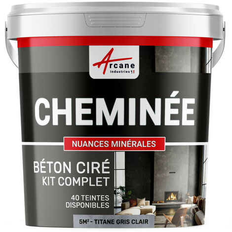 Béton ciré cheminée, kit avec primaire et vernis - 5 m² (en 2 couches) Titane Gris Clair - ARCANE INDUSTRIES (1/5)