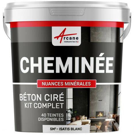 Béton ciré cheminée, kit avec primaire et vernis - 5 m² (en 2 couches) Isatis Blanc - ARCANE INDUSTRIES