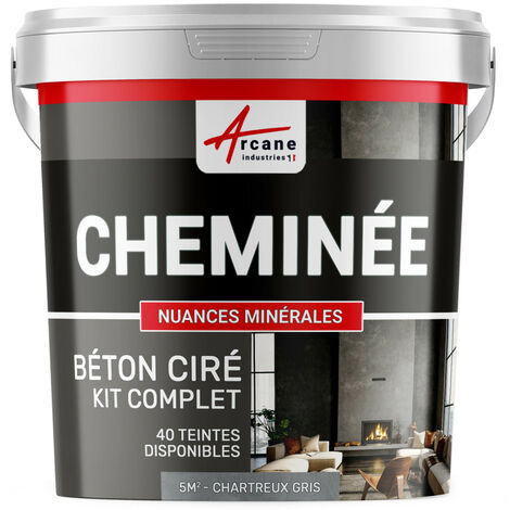 Béton ciré cheminée, kit avec primaire et vernis - 5 m² (en 2 couches) Chartreux - Gris - ARCANE INDUSTRIES