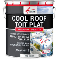 Arcane Industries – Peinture anti-chaleur CoolRoof pour toiture plate – Résistante à la stagnation d'eau – Écologique – 4 kg blanc – Certification SRI 112