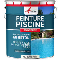 Arcane Industries – Peinture étanche pour piscine béton – 10 L – Aspect mat soyeux – Résistance aux agents chimiques – Couleur blanc perlé RAL 1013